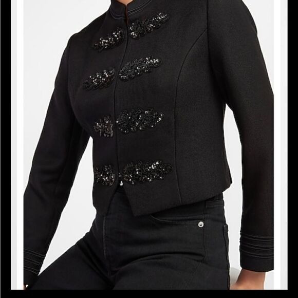 Express Sequin Embellished Military Jacket black size small NWOT - Picture 2 of 11